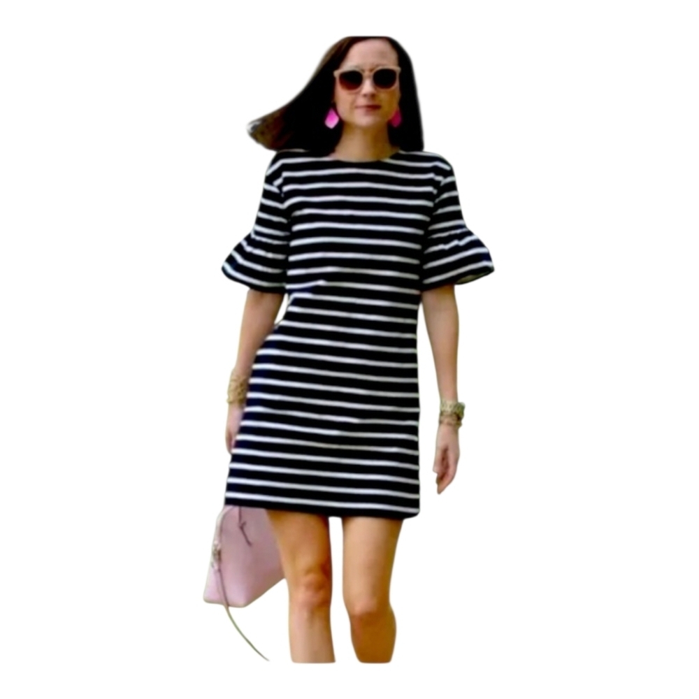 J Crew Womens Black White Striped Cotton Ruffle Bell Half Sleeve Dress Size XS - Picture 8 of 8